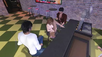 Pantyhose Babe Fucks 3 Guys at a Sports Bar