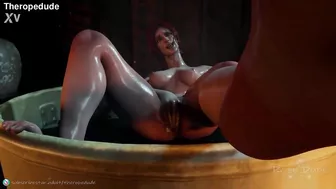 Triss enjoying her bath and her pussy showing her feet