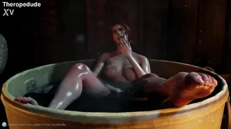 Triss enjoying her bath and her pussy showing her feet