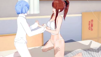 [Evangelion]Mari and Rei Threesome(3d hentai)