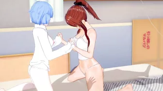 [Evangelion]Mari and Rei Threesome(3d hentai)