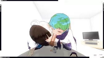 3D HENTAI POV Earth-chan and Moon-chan give you a blowjob