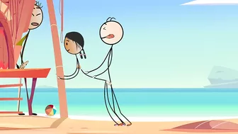 Cartoon Hot Stick Girl Fucking with a Small Dick – Sexy Stick Man at Nude Beach