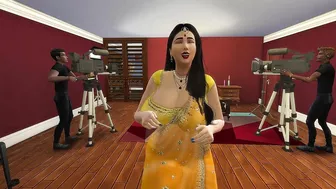 Desi Aunty Manju teasing horny guys by wearing a sexy yellow saree