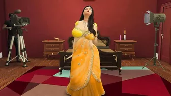 Desi Aunty Manju teasing horny guys by wearing a sexy yellow saree