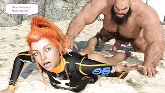 Redhead diver gets caught by hairy man on a secluded island