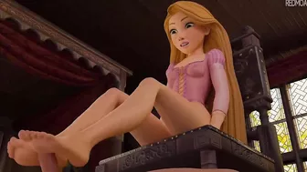 Rapunzel sees cock and tries footjob [Animation]