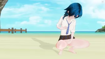 3D HENTAI Schoolgirl on the beach after school