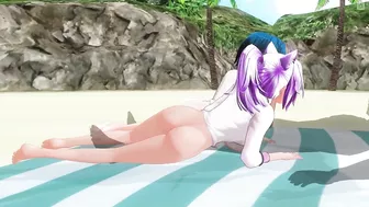 3D HENTAI Two schoolgirls sucked a friend on the beach