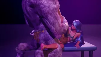 Furry monster with a huge horsecock | put a dildo on the table