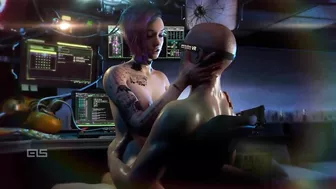 Animation fantastic cyber sex - guy sits on chair and girl rides dick