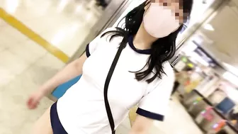 I went running in Ikebukuro with no bra, big tits gym clothes and bloomers and wearing a toy.