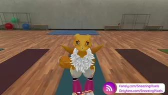 VR Pornstar Sneezing Pixels stretching in the gym, before her photo shoot