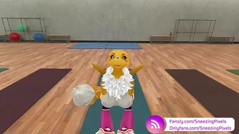 VR Pornstar Sneezing Pixels stretching in the gym, before her photo shoot