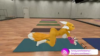 VR Pornstar Sneezing Pixels stretching in the gym, before her photo shoot