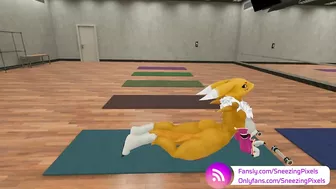 VR Pornstar Sneezing Pixels stretching in the gym, before her photo shoot