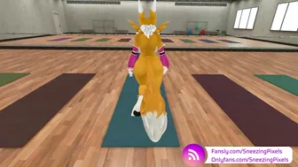 VR Pornstar Sneezing Pixels stretching in the gym, before her photo shoot