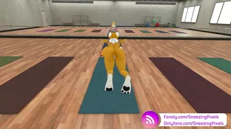 VR Pornstar Sneezing Pixels stretching in the gym, before her photo shoot