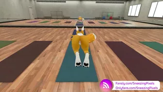 VR Pornstar Sneezing Pixels stretching in the gym, before her photo shoot