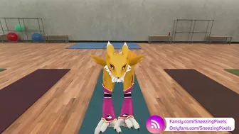 VR Pornstar Sneezing Pixels stretching in the gym, before her photo shoot