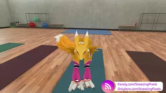 VR Pornstar Sneezing Pixels stretching in the gym, before her photo shoot