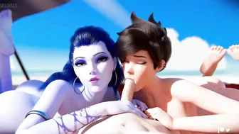 Overwatch - Widowmaker & Tracer Suck & Fuck Cock on Beach Day (Animation with Sound)