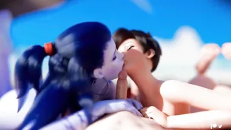 Overwatch - Widowmaker & Tracer Suck & Fuck Cock on Beach Day (Animation with Sound)