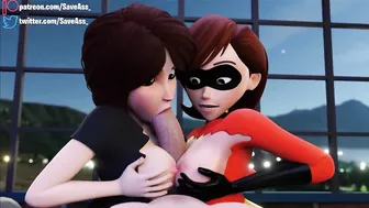 Elastigirl fucked by two huge cocks - Step Aunt Cass and Helen Parr Hard Rough Sex (Anal Creampie, Hard Anal Sex) by Sav