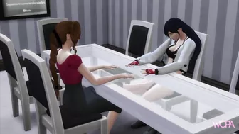 Tifa Lockhart and Aerith Gainsborough having sex while their boyfriends watch sports