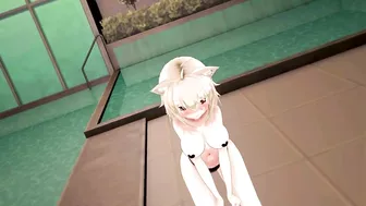 Okayu Nekomata Dancing Hentai Hololive Cat Girl Underwear Nekomimi MMD 3D Beige Hair