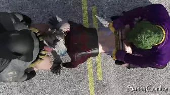 Harley Quinn, Joker, Batman Public Threesome on highway road in Texas.