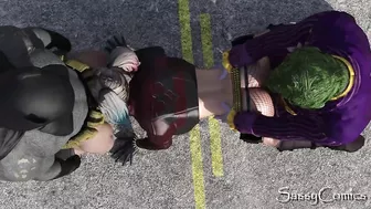 Harley Quinn, Joker, Batman Public Threesome on highway road in Texas.