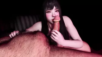 Beautiful sensual asian girl playing with cock