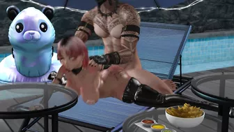 Second Life red head Prostitute Falara gets fucked from behind at pool