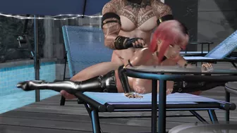 Second Life red head Prostitute Falara gets fucked from behind at pool