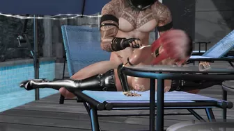 Second Life red head Prostitute Falara gets fucked from behind at pool