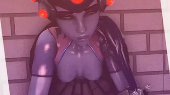 Widowmaker from Overwatch stuck in the wall hole and she be fucked from behind