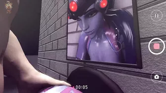 Widowmaker from Overwatch stuck in the wall hole and she be fucked from behind