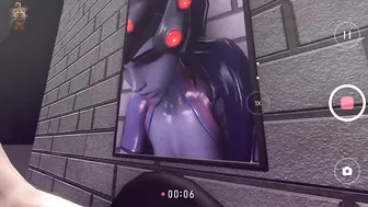 Widowmaker from Overwatch stuck in the wall hole and she be fucked from behind