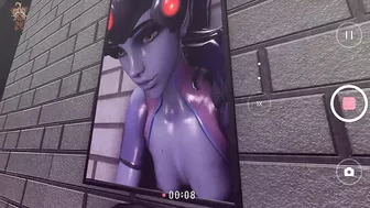 Widowmaker from Overwatch stuck in the wall hole and she be fucked from behind