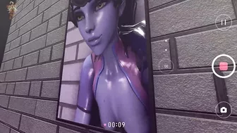 Widowmaker from Overwatch stuck in the wall hole and she be fucked from behind