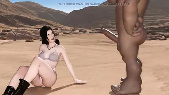 Cute girl gets sweaty and undresses. But soon she gets the attention of a cavemen with a massive dick