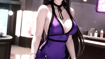 tifa posing and showing her big gits in her purple "refined dress"