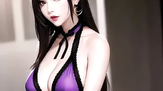 tifa posing and showing her big gits in her purple "refined dress"