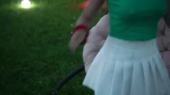 Stepsister got excited on the swing