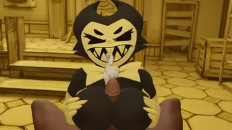 Cum on the face Bendy and the Ink Machine Bendy jerks off a dick with her big breasts for a guy b