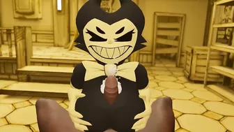 Cum on the face Bendy and the Ink Machine Bendy jerks off a dick with her big breasts for a guy b