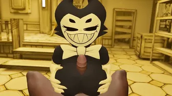 Cum on the face Bendy and the Ink Machine Bendy jerks off a dick with her big breasts for a guy b