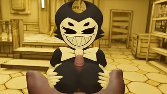 Cum on the face Bendy and the Ink Machine Bendy jerks off a dick with her big breasts for a guy b