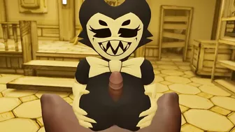 Cum on the face Bendy and the Ink Machine Bendy jerks off a dick with her big breasts for a guy b